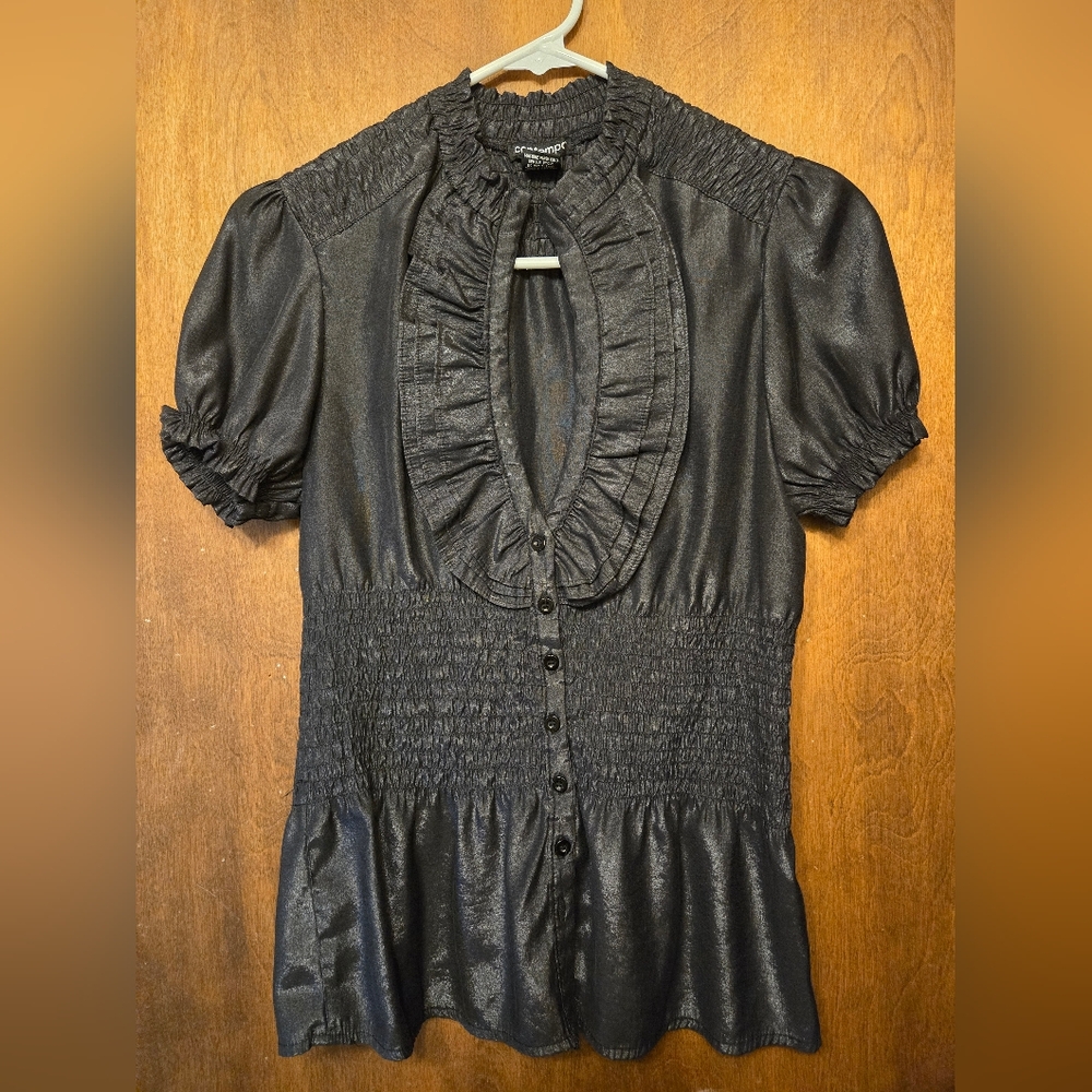 Contempo Open Chest Ruffled Blouse, S